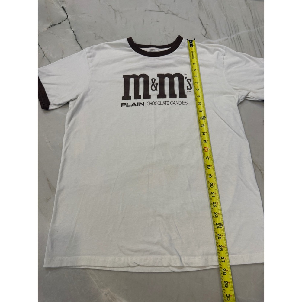 M&M's Plain Chocolate Candies Ringer T-Shirt White Brown Logo Graphic Unisex L - Picture 4 of 6
